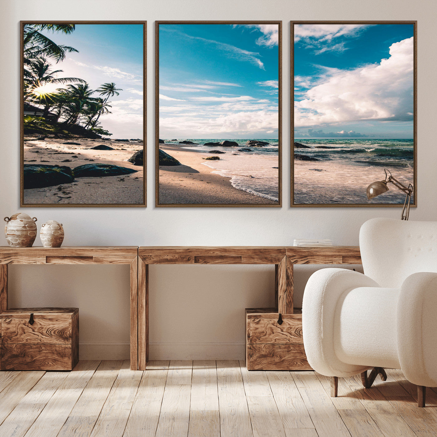 95301406-MGV-CV-36X24-Tropical Beach Wall Art Canvas Print, Framed Ocean Waves Art Picture Print, Relazxing Seascape Perfect Tropical Coastal Decor