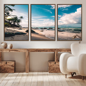 95301406-MGV-CV-36X24-Tropical Beach Wall Art Canvas Print, Framed Ocean Waves Art Picture Print, Relazxing Seascape Perfect Tropical Coastal Decor