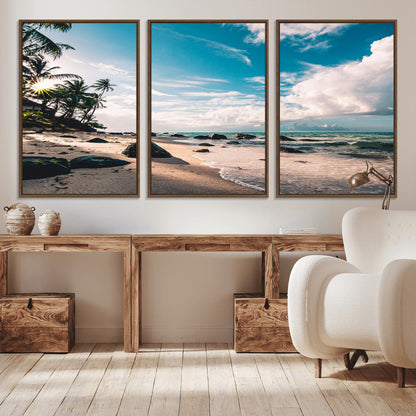 95301406-MGV-CV-36X24-Tropical Beach Wall Art Canvas Print, Framed Ocean Waves Art Picture Print, Relazxing Seascape Perfect Tropical Coastal Decor