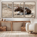 76549210-MGV-CV-36X24-Texas Longhorn Wall Art Canvas Print, Framed Country Living Art Picture Print, Farmhouse Aesthetic Perfect Western Rustic Decor