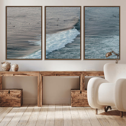 23077324-MGV-CV-36X24-Ocean Waves Wall Art Canvas Print, Framed Coastal Serenity Art Picture Print, Surf Aesthetic Perfect Modern Coastal Decor Artwork