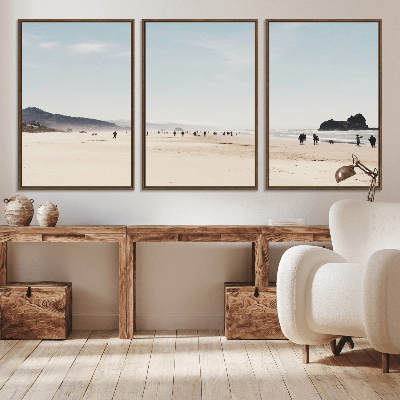 28307820-MGV-CV-36X24-Minimalist Beach Wall Art Canvas Print, Framed Coastal Serenity Art Picture Print, Soft Sand Perfect Modern Coastal Decor Artwork