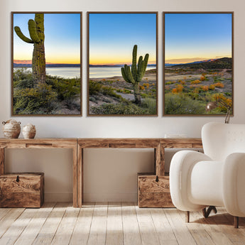 52844711-MGV-CV-36X24-Saguaro Cactus Wall Art Canvas Print, Framed Desert Sunset Art Picture Print, Southwestern Scene Perfect Southwestern Rustic Decor
