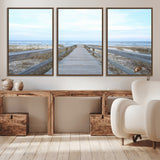 31602988-MGV-CV-36X24-Beach Boardwalk Wall Art Canvas Print, Framed Coastal Serenity Art Picture Print, Ocean View Perfect Coastal Minimalist Decor