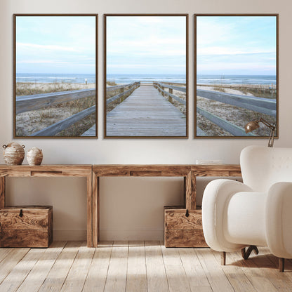 31602988-MGV-CV-36X24-Beach Boardwalk Wall Art Canvas Print, Framed Coastal Serenity Art Picture Print, Ocean View Perfect Coastal Minimalist Decor