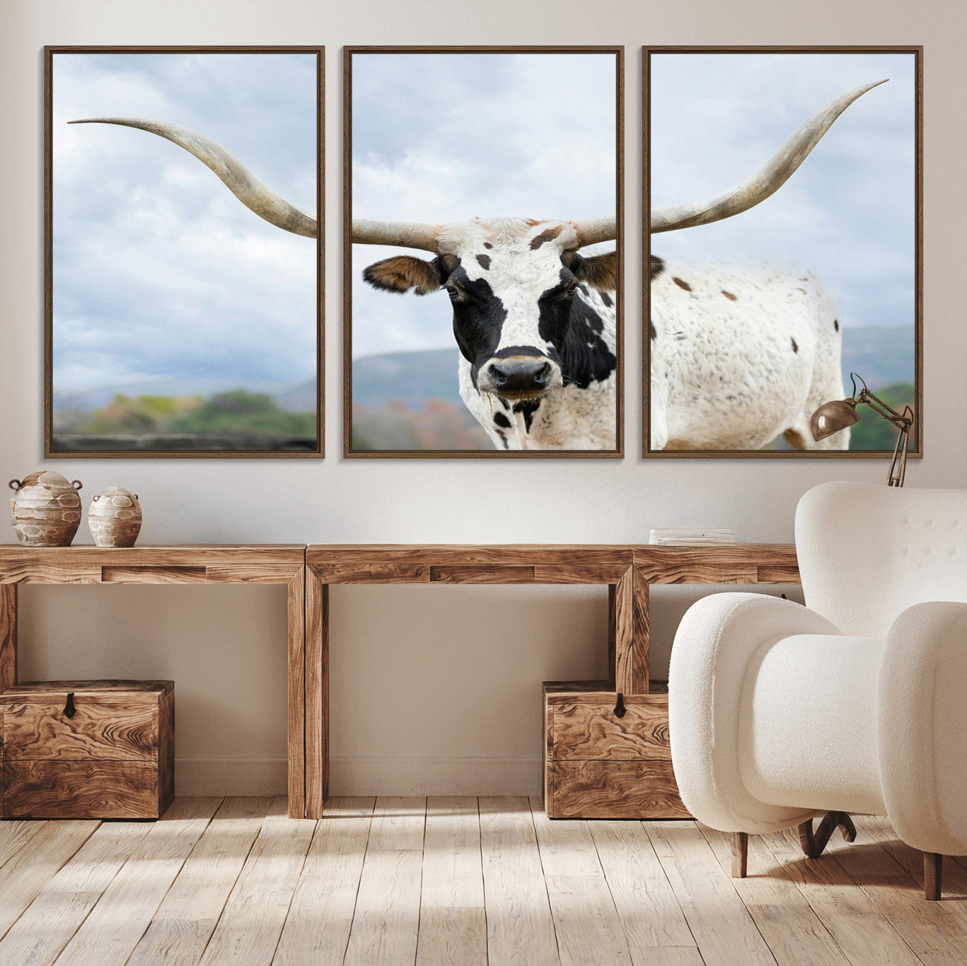 63592811-MGV-CV-36X24-Texas Longhorn Wall Art Canvas Print, Framed Western Rustic Art Picture Print, Farmhouse Decor Perfect Rustic Farmhouse Decor