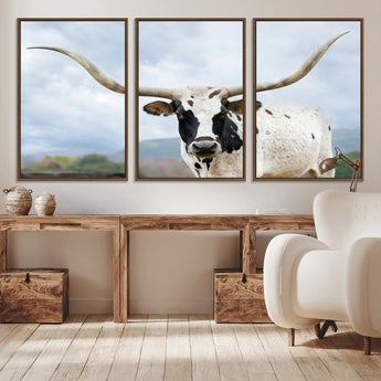 63592811-MGV-CV-36X24-Texas Longhorn Wall Art Canvas Print, Framed Western Rustic Art Picture Print, Farmhouse Decor Perfect Rustic Farmhouse Decor