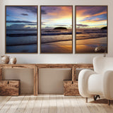 36714356-MGV-CV-36X24-Beach Sunset Wall Art Canvas Print, Framed Ocean Waves Art Picture Print, Tropical Seascape Perfect Coastal Serenity Decor Artwork