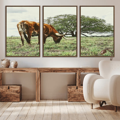 91866234-MGV-CV-36X24-Texas Longhorn Wall Art Canvas Print, Framed Rustic Ranch Art Picture Print, Western Cattle Perfect Rustic Farmhouse Decor Artwork