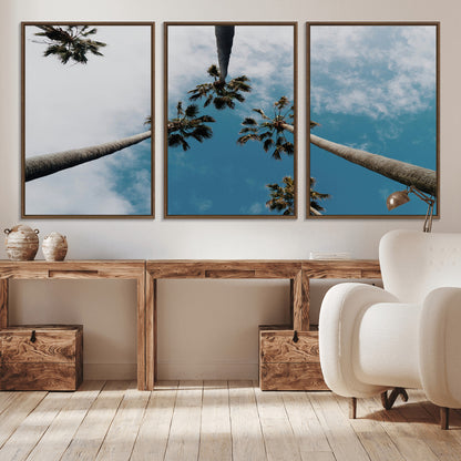 45236398-MGV-CV-36X24-Tropical Palm Trees Wall Art Canvas Print, Framed California Sky Art Picture Print, Minimalist Nature Perfect Coastal Minimalist