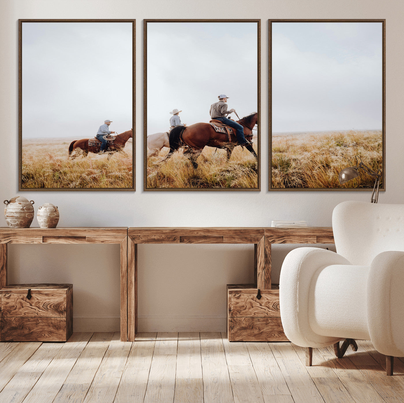 94723307-MGV-CV-36X24-Western Cowboys Wall Art Canvas Print, Framed Rustic Prairie Art Picture Print, Horseback Riding Perfect Rustic Western Decor
