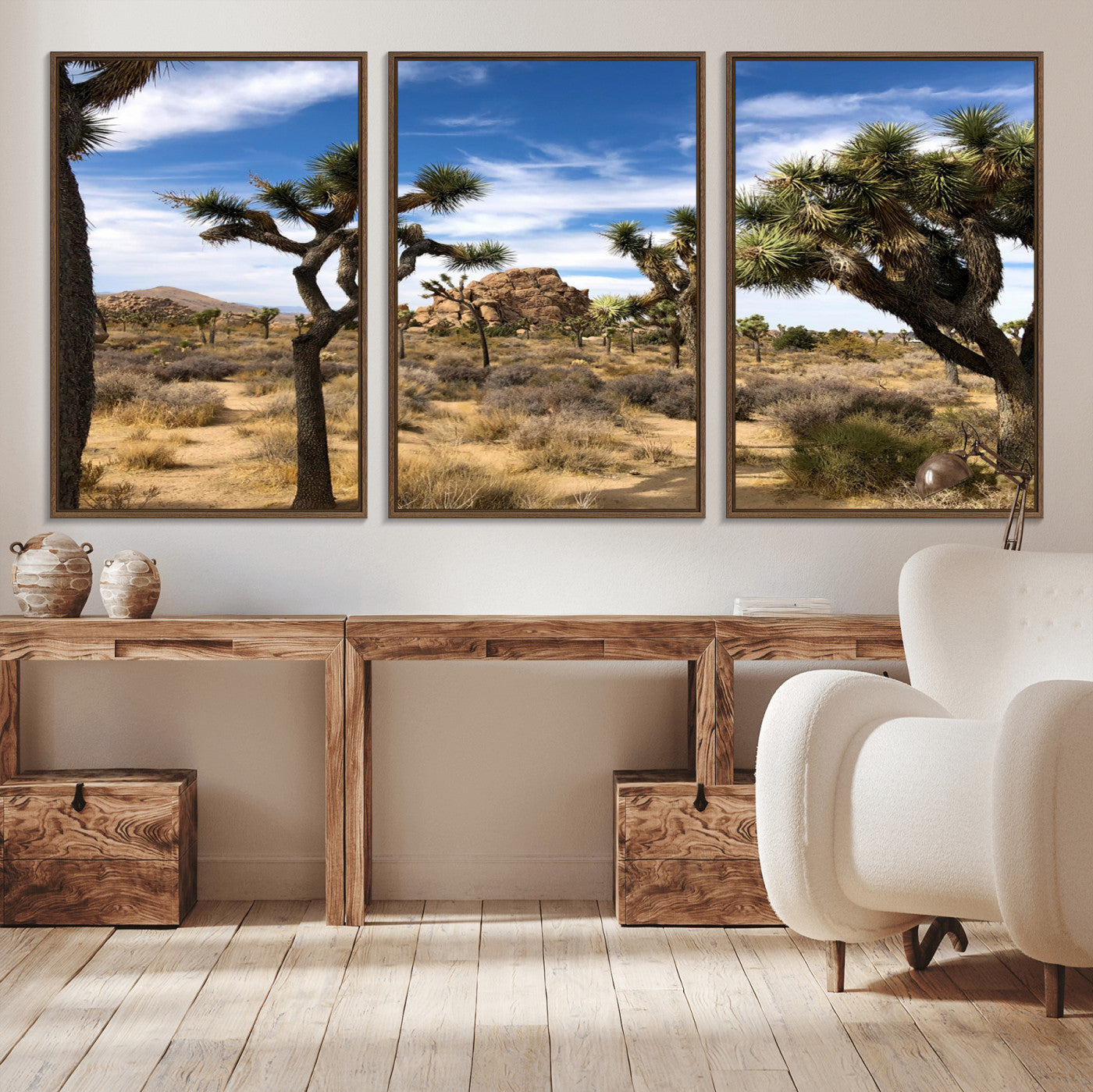 25722592-MGV-CV-36X24-Joshua Tree Desert Wall Art Canvas Print, Framed Southwestern Nature Art Picture Print, Rustic Earth Tones Perfect Southwestern
