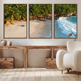 82312665-MGV-CV-36X24-Tropical Beach Wall Art Canvas Print, Framed Ocean Waves Art Picture Print, Palm Trees Perfect Coastal Minimalist Decor Artwork