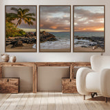 55108220-MGV-CV-36X24-Tropical Beach Wall Art Canvas Print, Framed Hawaiian Sunset Art Picture Print, Ocean Waves Perfect Coastal Tropical Decor Artwork