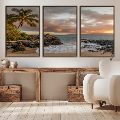 55108220-MGV-CV-36X24-Tropical Beach Wall Art Canvas Print, Framed Hawaiian Sunset Art Picture Print, Ocean Waves Perfect Coastal Tropical Decor Artwork