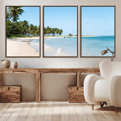 37858872-MGV-CV-36X24-Palm Tree Coast Wall Art Canvas Print, Framed Island Getaway Art Picture Print, Crystal Blue Water Perfect Tropical Coastal Decor