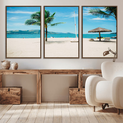 42623350-MGV-CV-36X24-Tropical Beach Wall Art Canvas Print, Framed Palm Tree Art Picture Print, Ocean View Perfect Tropical Coastal Decor Artwork