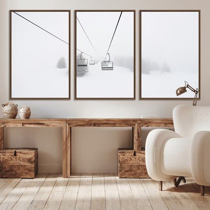 20216390-MGV-CV-36X24-Ski Lift Wall Art Canvas Print, Framed Snowy Landscape Art Picture Print, Alpine Adventure Perfect Nordic Minimalist Decor Artwork