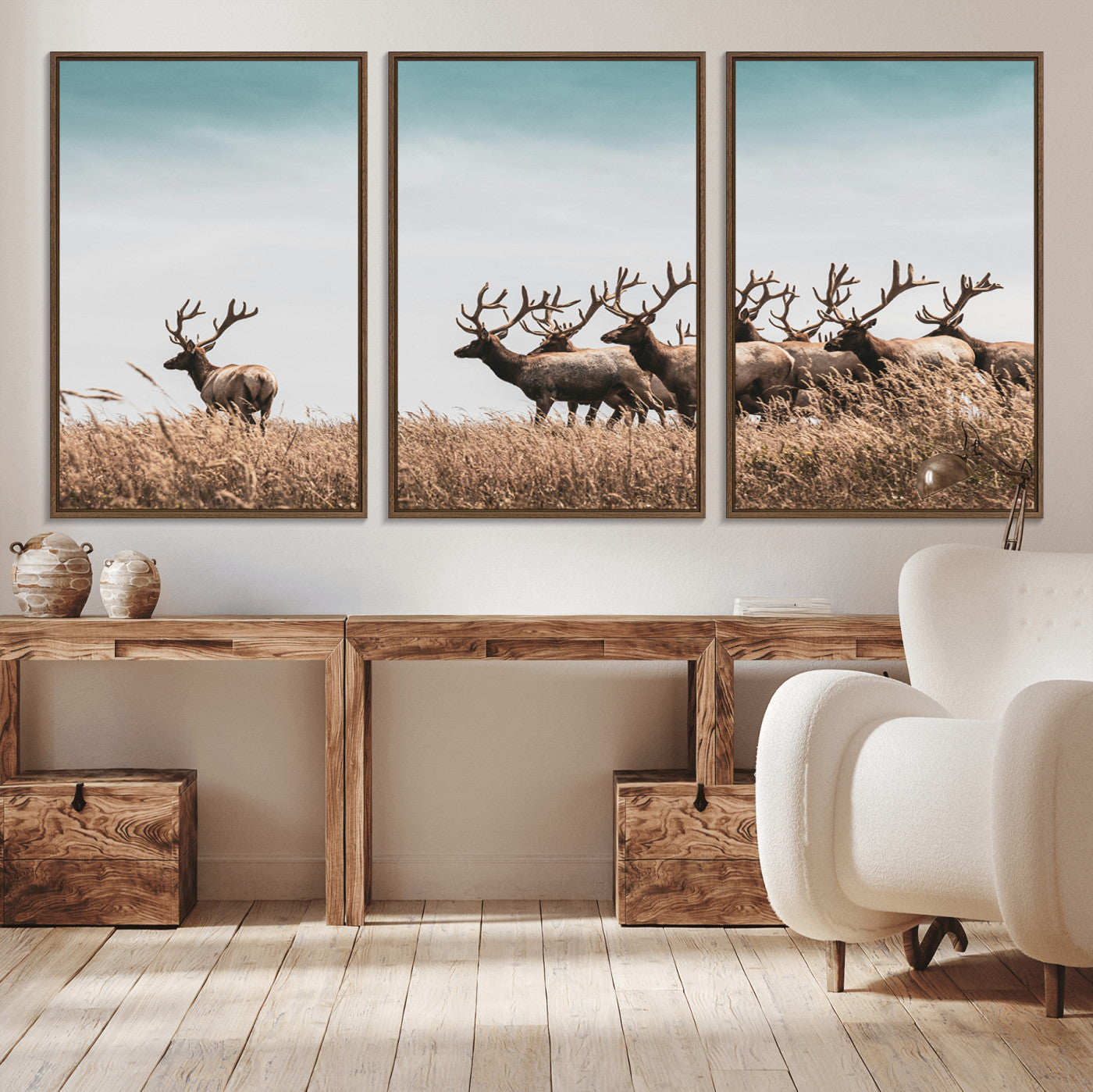 81594705-MGV-CV-36X24-Elk Herd Wall Art Canvas Print, Framed Wildlife Photography Art Picture Print, Rustic Nature Print Perfect Rustic Wildlife Decor