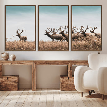 81594705-MGV-CV-36X24-Elk Herd Wall Art Canvas Print, Framed Wildlife Photography Art Picture Print, Rustic Nature Print Perfect Rustic Wildlife Decor