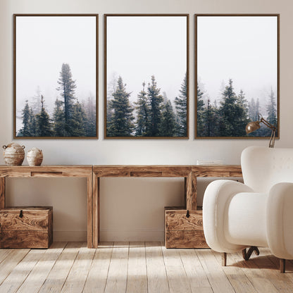 42364796-MGV-CV-36X24-Foggy Forest Wall Art Canvas Print, Framed Misty Pines Art Picture Print, Moody Woodland Perfect Scandinavian Minimalist Decor