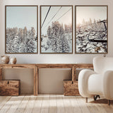 91534512-MGV-CV-36X24-Frosty Pines Wall Art Canvas Print, Framed Cozy Cabin View Art Picture Print, Ski Lift Ride Perfect Rustic Lodge Decor Artwork