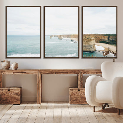 70095633-MGV-CV-36X24-Twelve Apostles Wall Art Canvas Print, Framed Coastal Cliffs Art Picture Print, Rugged Rock Formations Perfect Minimalist Coastal