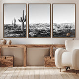 85205054-MGV-CV-36X24-Saguaro Cactus Wall Art Canvas Print, Framed Monochrome Landscape Art Picture Print, Scenic Arizona View Perfect Minimalist