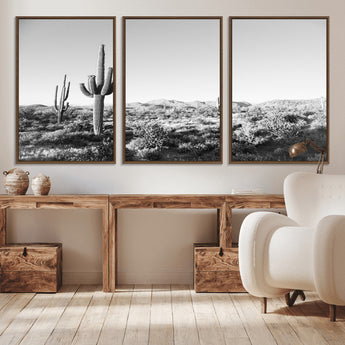 85205054-MGV-CV-36X24-Saguaro Cactus Wall Art Canvas Print, Framed Monochrome Landscape Art Picture Print, Scenic Arizona View Perfect Minimalist
