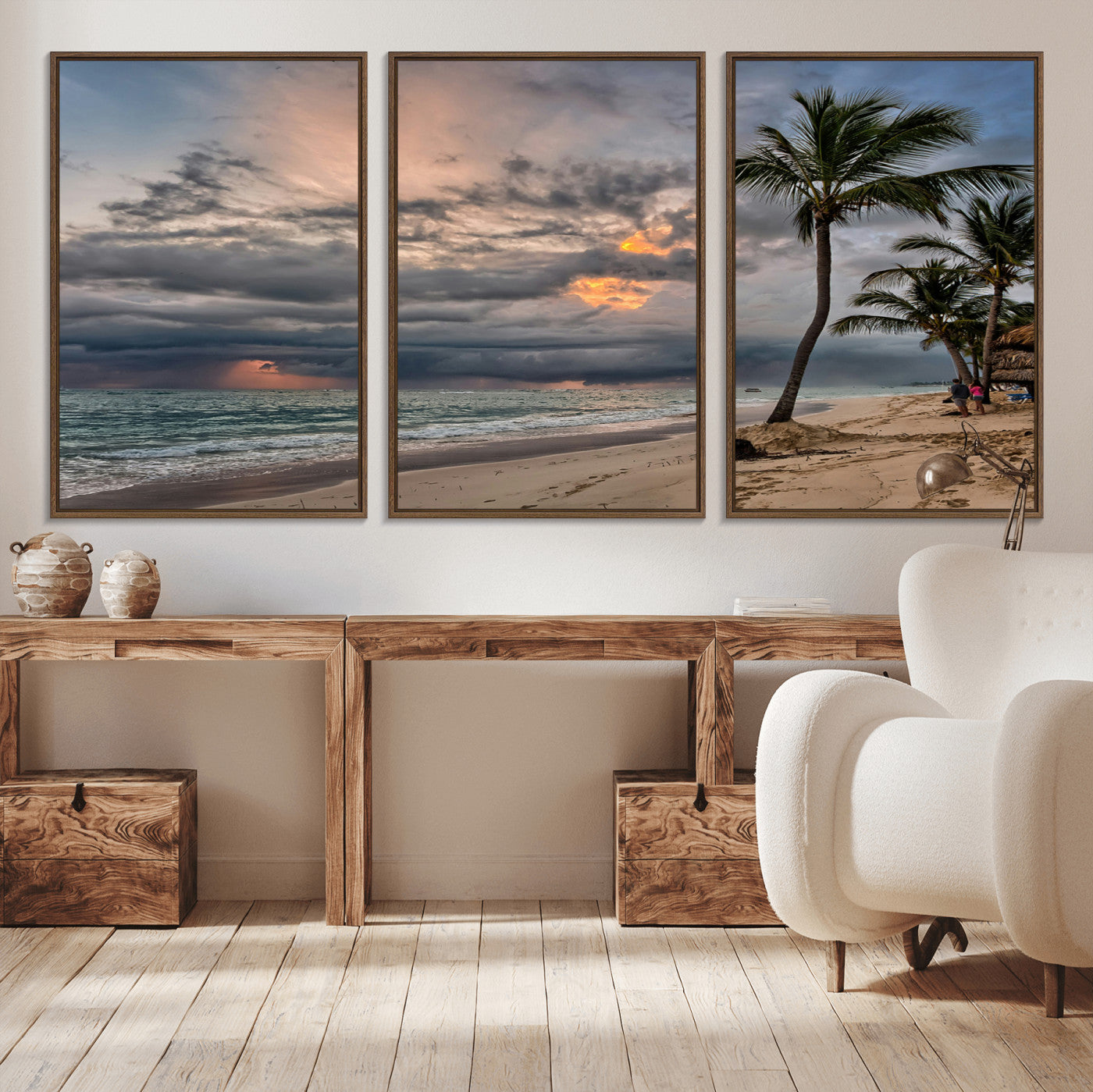 62574547-MGV-CV-36X24-Tropical Storm Wall Art Canvas Print, Framed Moody Beach Art Picture Print, Dramatic Sky Perfect Tropical Coastal Decor Artwork
