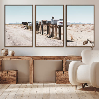 54616109-MGV-CV-36X24-Desert Mailboxes Wall Art – Rustic Rural Roadside Photography Canvas Print, American Southwest Landscape Home Decor for Living