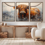 X61001-MGV-CV-36X24-Scottish Highland Wall Art Canvas Print, Framed Longhorn Art Picture Print, Western Cow Perfect Farmhouse Decor Artwork