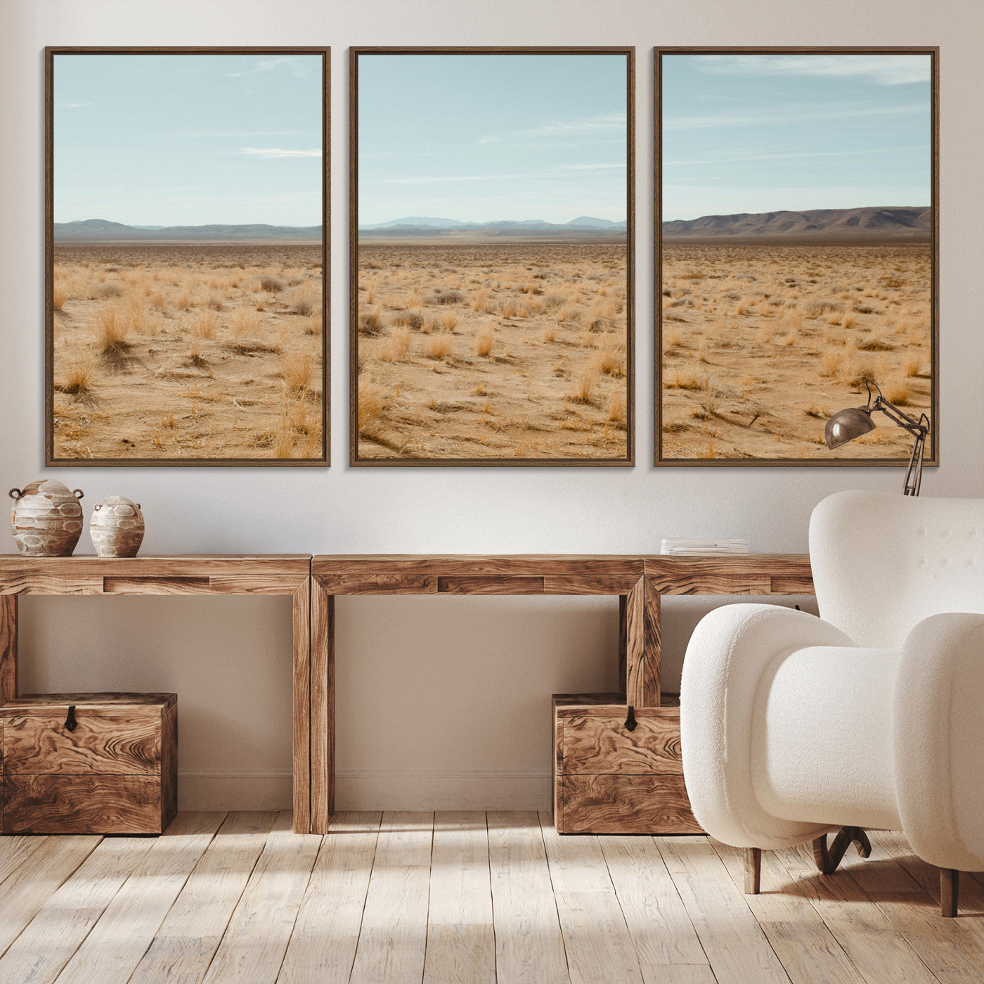 55918919-MGV-CV-36X24-Desert Landscape Wall Art – Golden Grass Plains and Mountain Horizon Canvas Print, Southwest Nature Photography Decor for Living