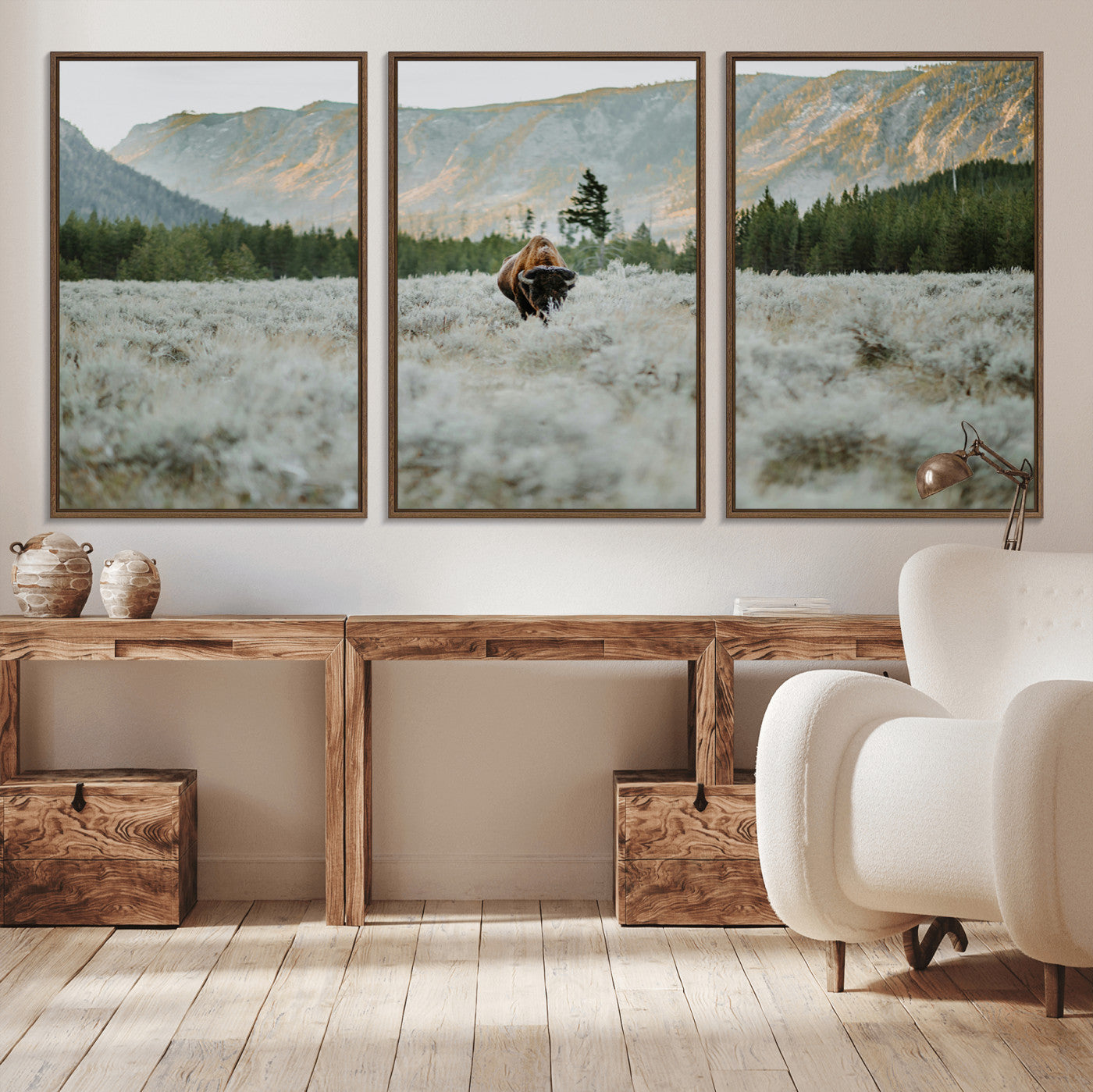 41674074-MGV-CV-36X24-Bison Wall Art – American Buffalo Wildlife Photography Canvas Print, Western Mountain Landscape Artwork Rustic Nature Decor for