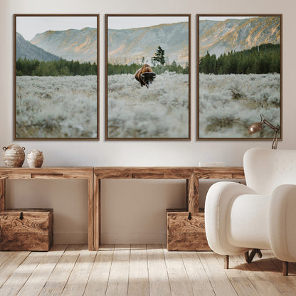 41674074-MGV-CV-36X24-Bison Wall Art – American Buffalo Wildlife Photography Canvas Print, Western Mountain Landscape Artwork Rustic Nature Decor for