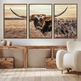 95745718-MGV-CV-36X24-Texas Longhorn Wall Art – Western Cattle Photography Canvas Print, Rustic Ranch Animal Artwork Country Farmhouse Decor for Living