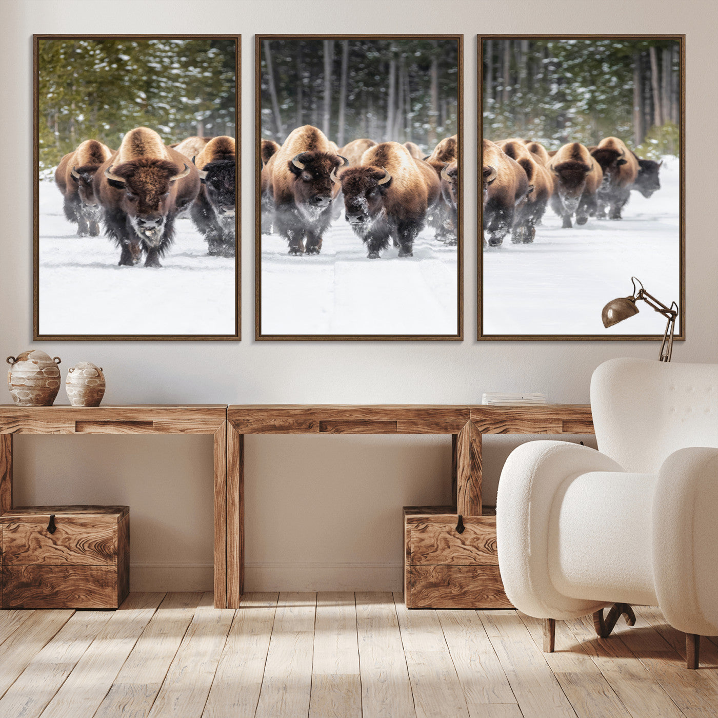 96906195-MGV-CV-36X24-Bison Herd Wall Art – American Buffalo Wildlife Photography Canvas Print, Winter Snow Scene Western Nature Decor for Living Room,