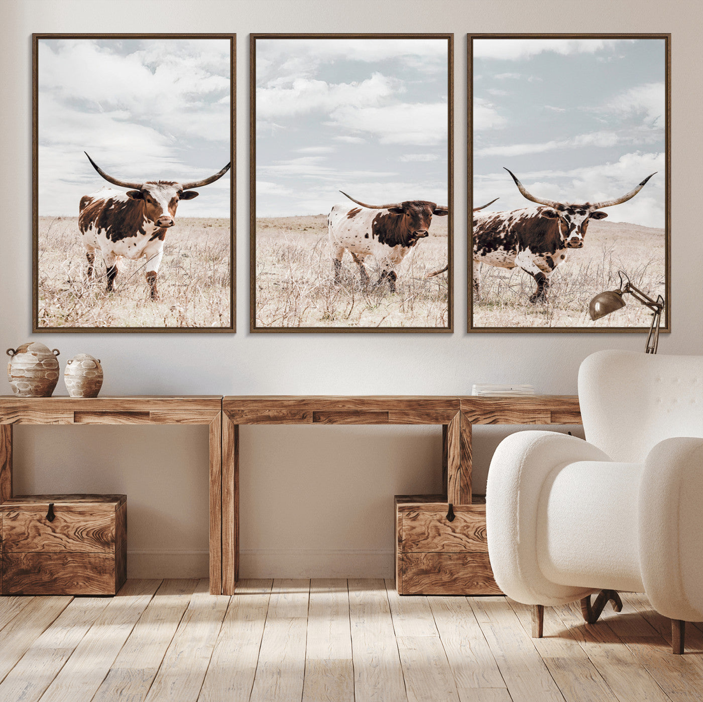 65621083-MGV-CV-36X24-Texas Longhorn Wall Art – Rustic Western Cattle Canvas Print, Southwestern Ranch Photography Decor for Living Room, Office,