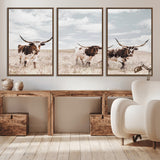 65621083-MGV-CV-36X24-Texas Longhorn Wall Art – Rustic Western Cattle Canvas Print, Southwestern Ranch Photography Decor for Living Room, Office,