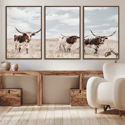 65621083-MGV-CV-36X24-Texas Longhorn Wall Art – Rustic Western Cattle Canvas Print, Southwestern Ranch Photography Decor for Living Room, Office,