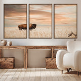 20306324-MGV-CV-36X24-Bison Wall Art – Lone American Buffalo Prairie Sunset Canvas Print, Rustic Western Wildlife Photography Decor for Living Room,