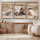 38651722-MGV-CV-36X24-Cow Wall Art – Rustic Longhorn Pair Canvas Print, Western Farmhouse Animal Painting, Country Ranch Decor for Living Room, Bedroom,