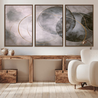 20066876-MGV-CV-36X24-Neutral Abstract Circle Wall Art – Modern Gray Beige Gold Canvas Print, Minimalist Geometric Painting for Bedroom, Living Room,