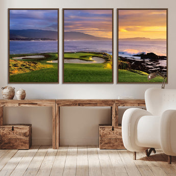 39644075-MGV-CV-36X24-Golf Course Wall Art – Coastal Sunset Canvas Print, Scenic Oceanfront Fairway Landscape Decor for Office, Man Cave, or Living Room