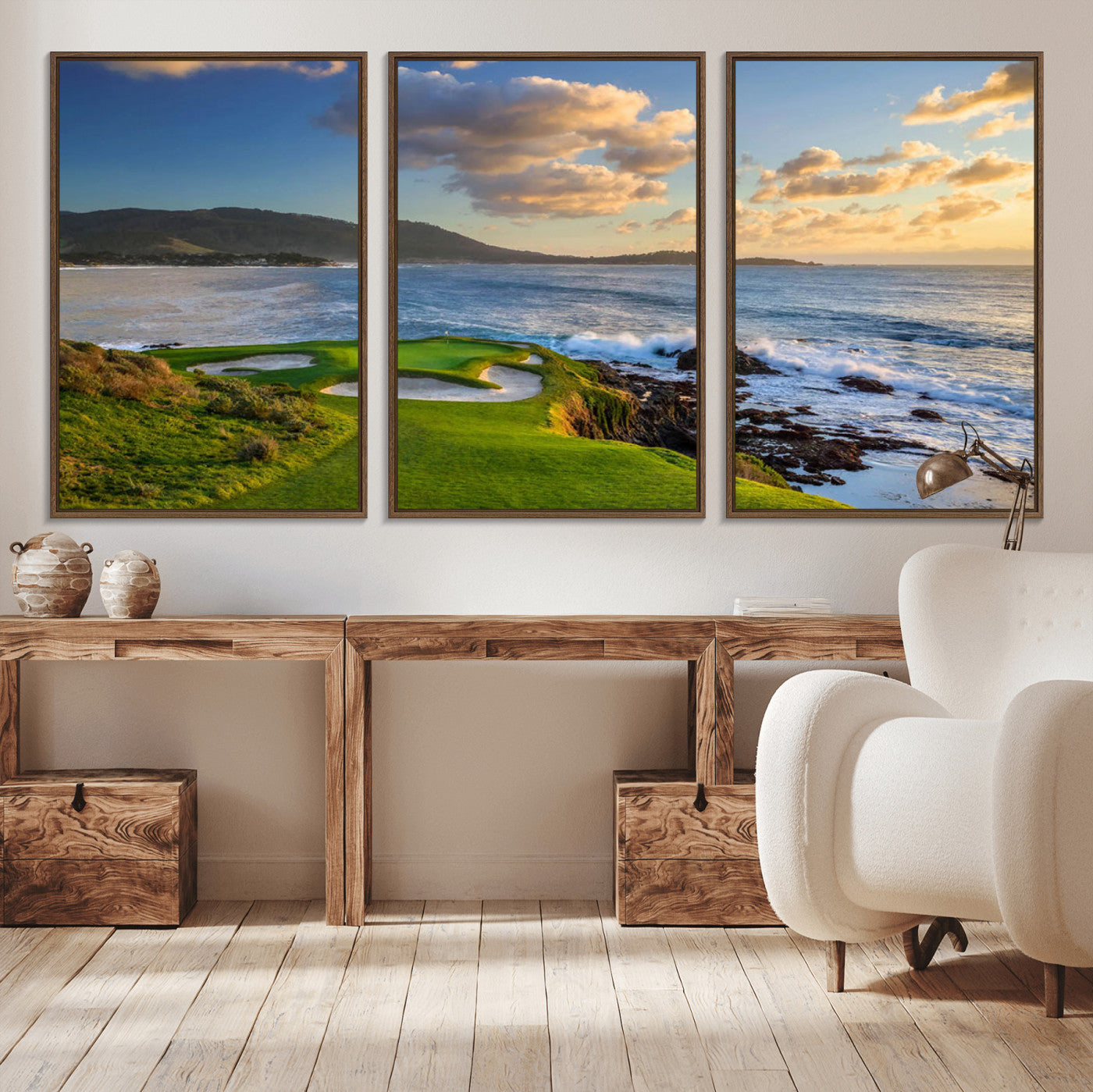 50107048-MGV-CV-36X24-Golf Course Wall Art – Coastal Ocean View Canvas Print, Scenic Fairway Landscape Decor for Office, Man Cave, Bedroom, or Living
