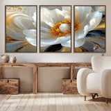 39604126-MGV-CV-36X24-Abstract Flower Wall Art – Elegant White and Gold Bloom Canvas Print, Modern Floral Artwork for Bedroom, Living Room, or Office