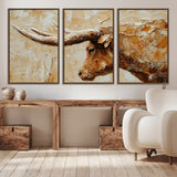 69611428-MGV-CV-36X24-Longhorn Bull Wall Art – Rustic Western Canvas Print, Textured Farmhouse Cattle Painting for Living Room, Office, or Ranch House