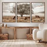 87590224-MGV-CV-36X24-Longhorn Cattle Wall Art – Rustic Western Landscape Canvas Print, Texas Farmhouse Prairie Scene for Living Room, Office, or Ranch
