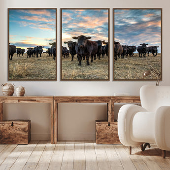 13867292-MGV-CV-36X24-Black Cattle Wall Art – Rustic Ranch Herd Canvas Print, Western Farmhouse Country Landscape Decor for Living Room, Office, or