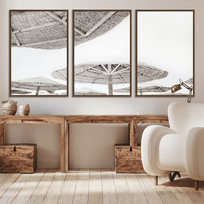 97043123-MGV-CV-36X24-Beach Umbrella Wall Art – Minimalist Coastal Canvas Print, Woven Parasol Summer Decor for Bedroom, Living Room, or Modern Beach